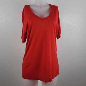 Peace Love World Red V Neck Short Sleeve Tee Shirt S